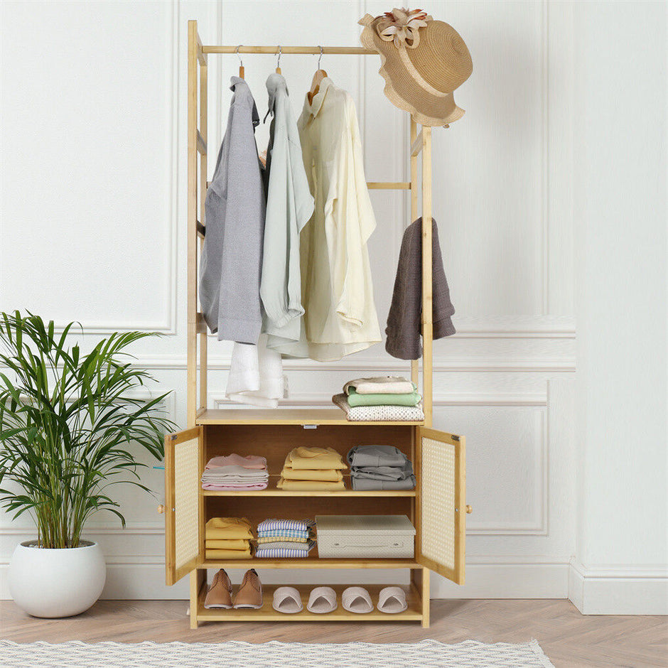 Bamboo Clothes Rack Coat Stand 168cm High Polish 53cm Length