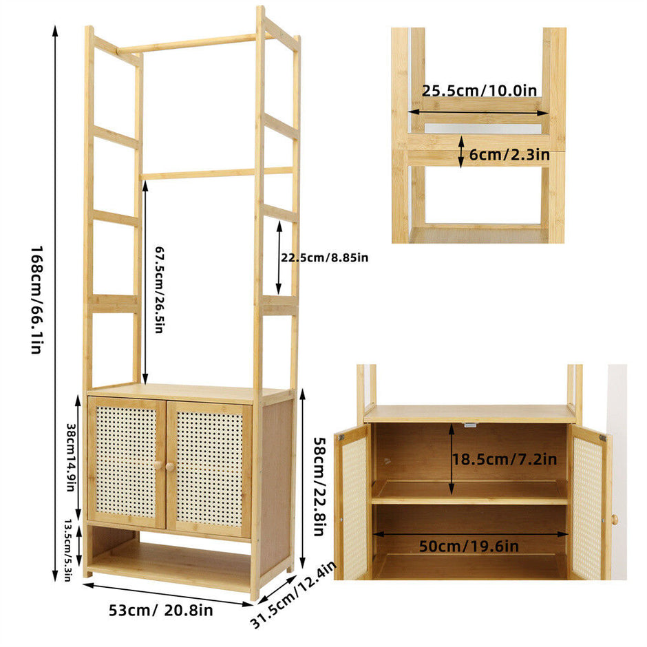 Bamboo Clothes Rack Coat Stand 168cm High Polish 53cm Length