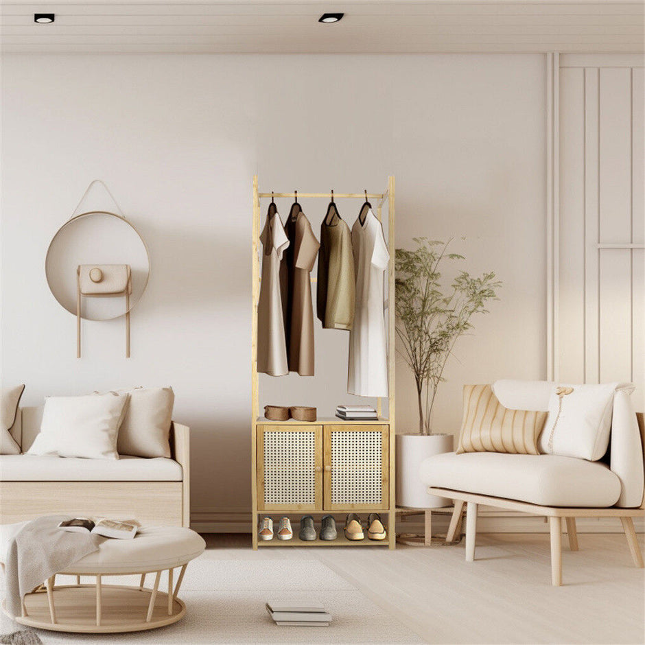Bamboo Clothes Rack Coat Stand 168cm High Polish 53cm Length
