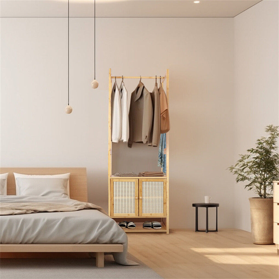 Bamboo Clothes Rack Coat Stand 168cm High Polish 53cm Length