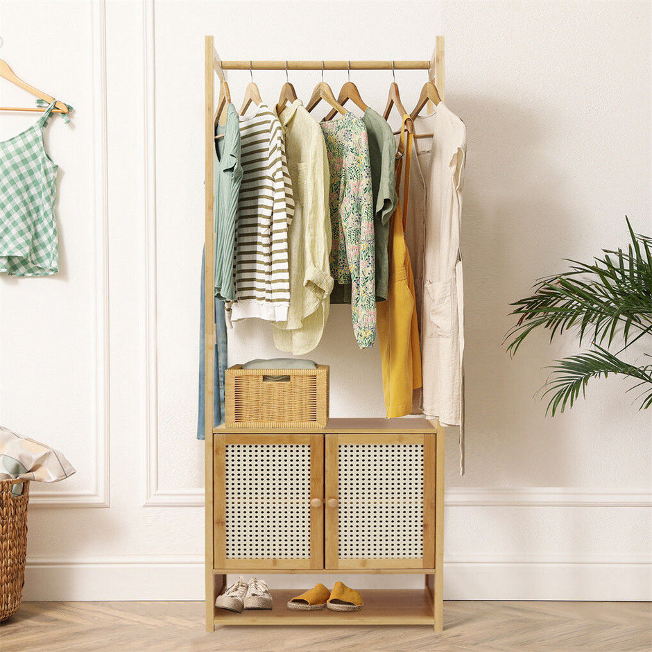 Bamboo Clothes Rack Coat Stand 168cm High Polish 53cm Length