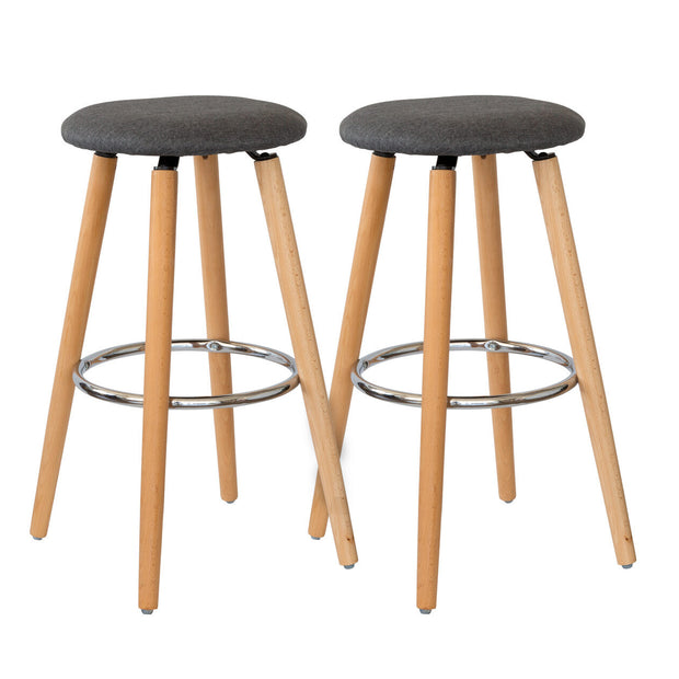 2 Cotton/Steel Modern Padded Barstools (Grey/Wood)