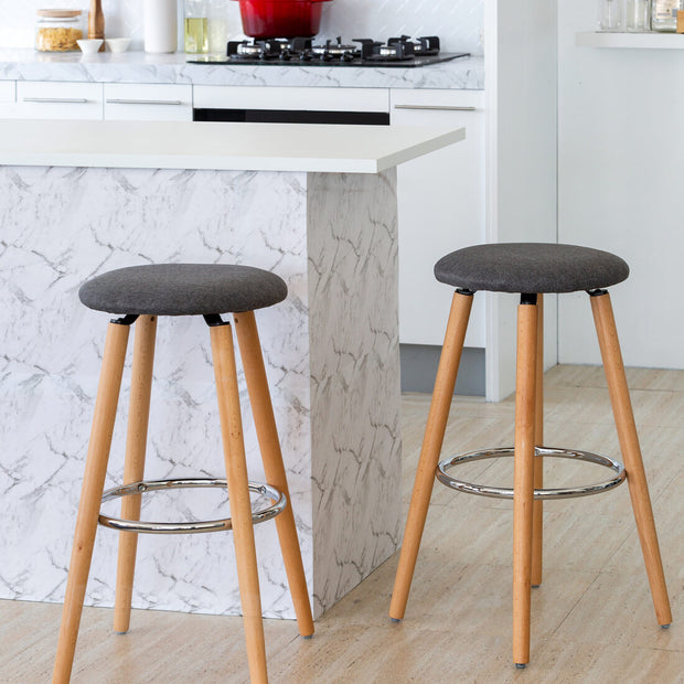 2 Cotton/Steel Modern Padded Barstools (Grey/Wood)