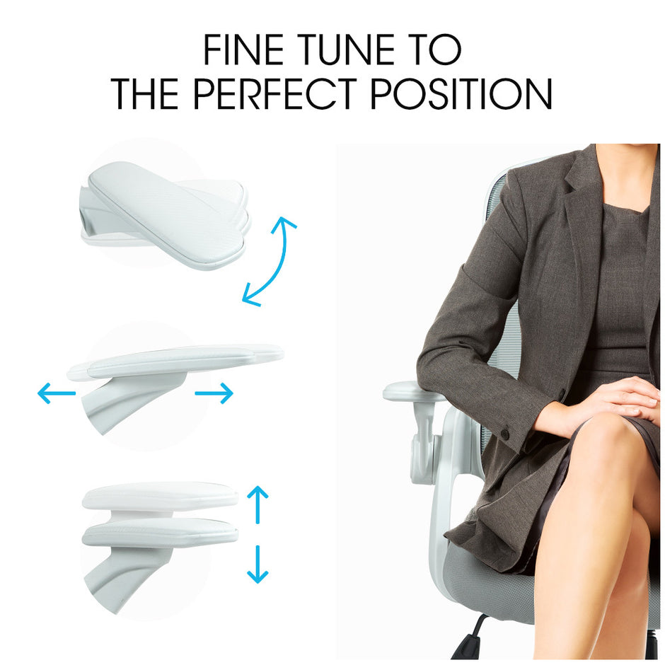 Fortia Ergonomic Office Desk Chair, Coolmesh Fabric, Adjustable Recline, Grey Mesh/White Frame