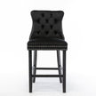 6X Velvet Bar Stools with Studs Trim Wooden Legs Tufted Dining Chairs Kitchen