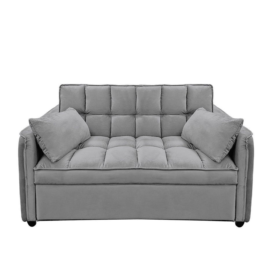 Sarantino Quincy 2-Seater Velvet Sofa Bed in Dark Grey with Wooden Frame and Tufted Design