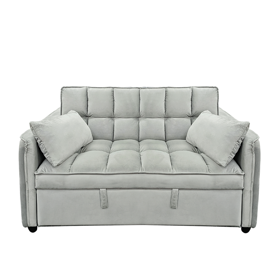 Sarantino Quincy 2-Seater Velvet Sofa Bed in Light Grey with Wooden Frame and Tufted Design