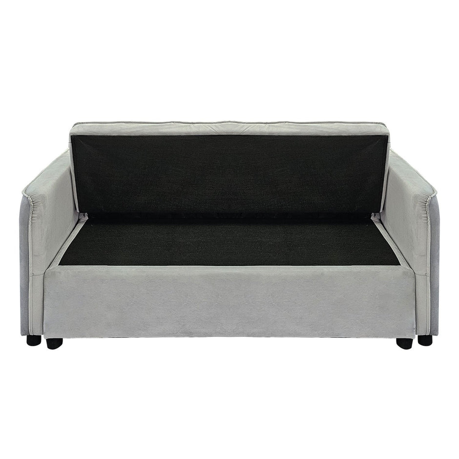 Sarantino Quincy 2-Seater Velvet Sofa Bed in Light Grey with Wooden Frame and Tufted Design