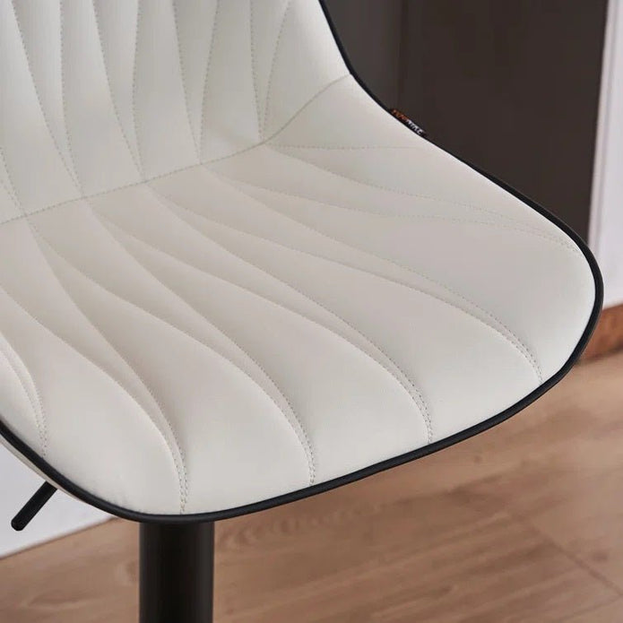 SERENITà White Modern Height Adjustable Swivel Bar Stools Upholstered Leather Barstool Kitchen Island Chairs with Metal Frame (Set of 2)