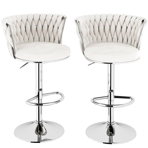 SERENITà Modern Silver Swivel Upholstered Velvet Adjustable Height Counter Stool with Metal Frame White (Set of 2)