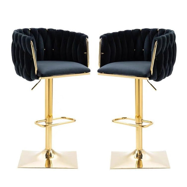 SERENITà Modern Velvet Breakfast Bar Stools Swivel Barstools Adjustable Counter Stools with Backrest Set of 2 Black