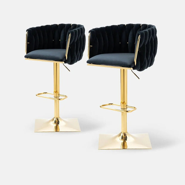 SERENITà Modern Velvet Breakfast Bar Stools Swivel Barstools Adjustable Counter Stools with Backrest Set of 2 Black