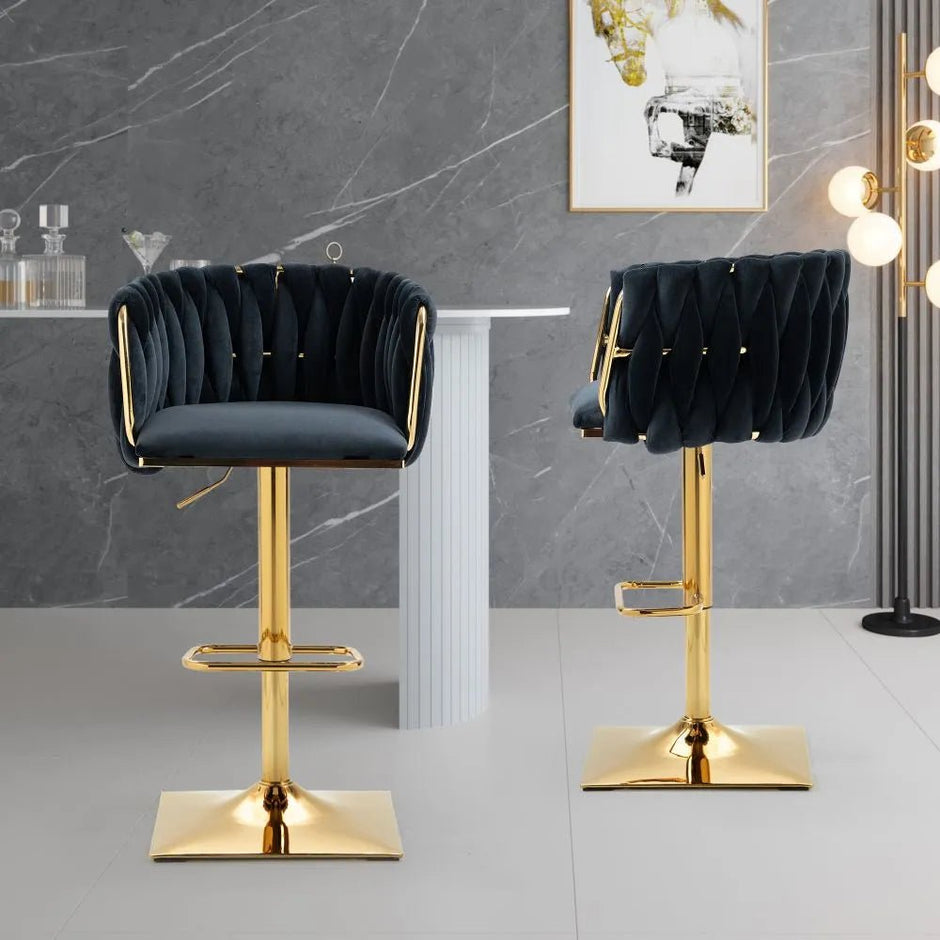 SERENITà Modern Velvet Breakfast Bar Stools Swivel Barstools Adjustable Counter Stools with Backrest Set of 2 Black