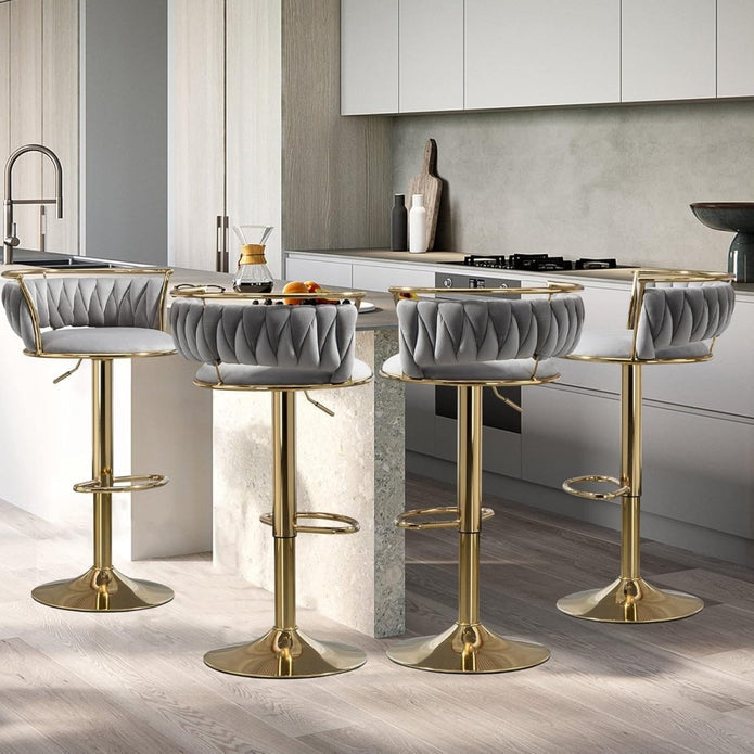 SERENITà Golden Swivel Upholstered Velvet Adjustable Height Counter Stool with Metal Frame Grey (Set of 2)