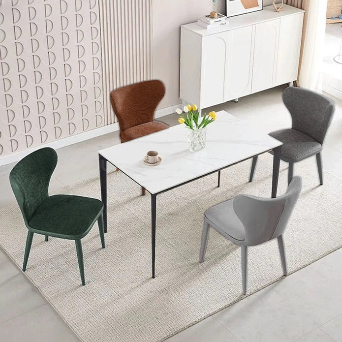 VELLUTO Modern Kitchen Dining Room Chairs Faux Leather Flannel Accent Chairs Metal Vanity Lounge Chair with Back for Living Room Set of 2(Brown)