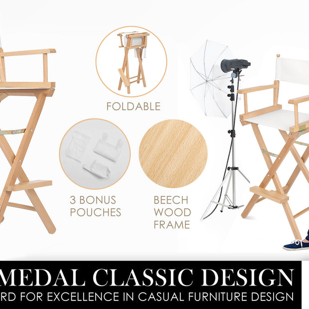 2X Director Movie Folding Tall Chair 76cm Beech WOOD HUMOR