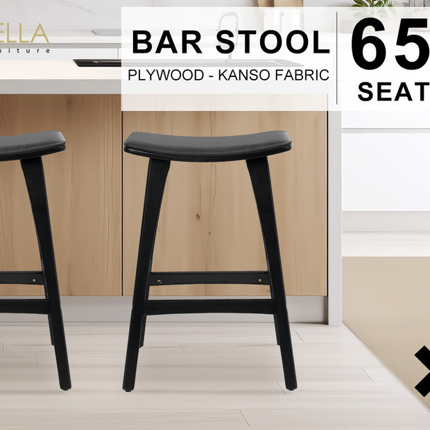 2X Wooden Bar Stool Padded PU Leather Dining Chair KANSO 65cm BLACK