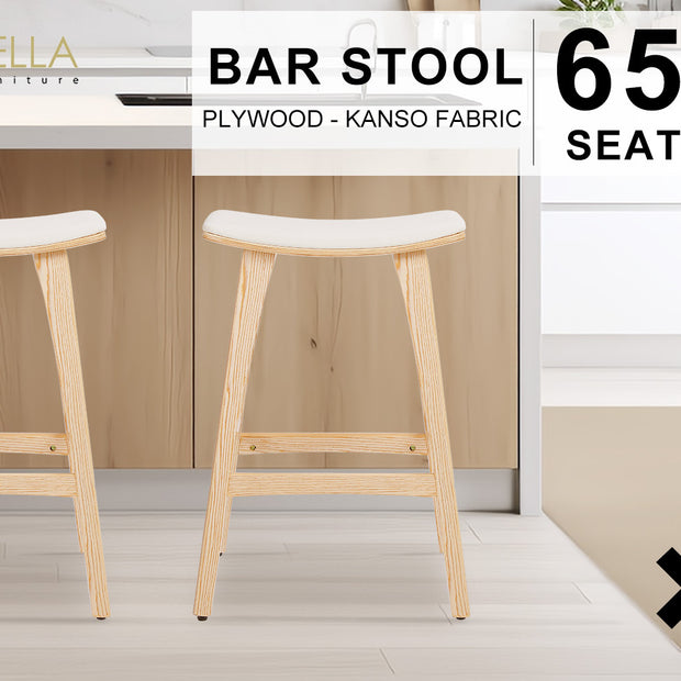 4X Wooden Bar Stool Padded Fabric Dining Chair KANSO 65cm BEIGE
