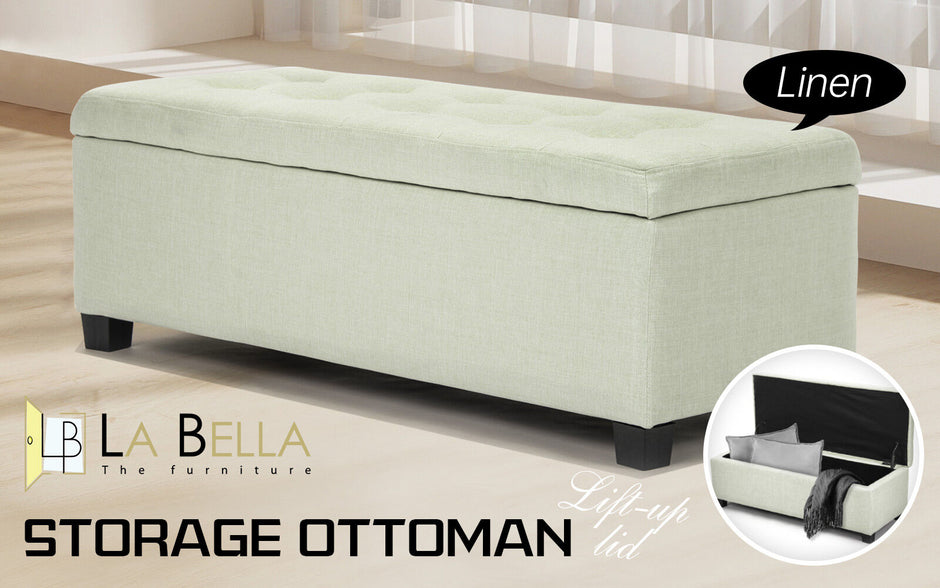Storage Ottoman Stool 102cm Fabric LIGHT GREEN