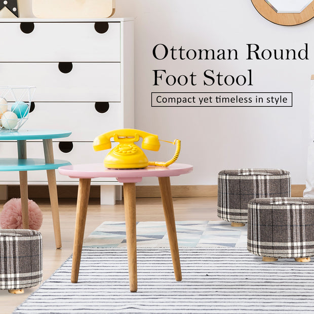 Fabric Ottoman Round Wooden Leg Foot Stool - LATTICE