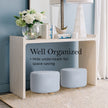 Fabric Ottoman Round Wooden Leg Foot Stool - LIGHT BLUE