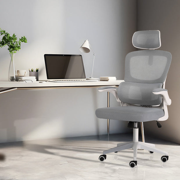 Work Office Chair - Lumber Support, Flip-up Armrest, Adjustable Headrest SITIO - GREY