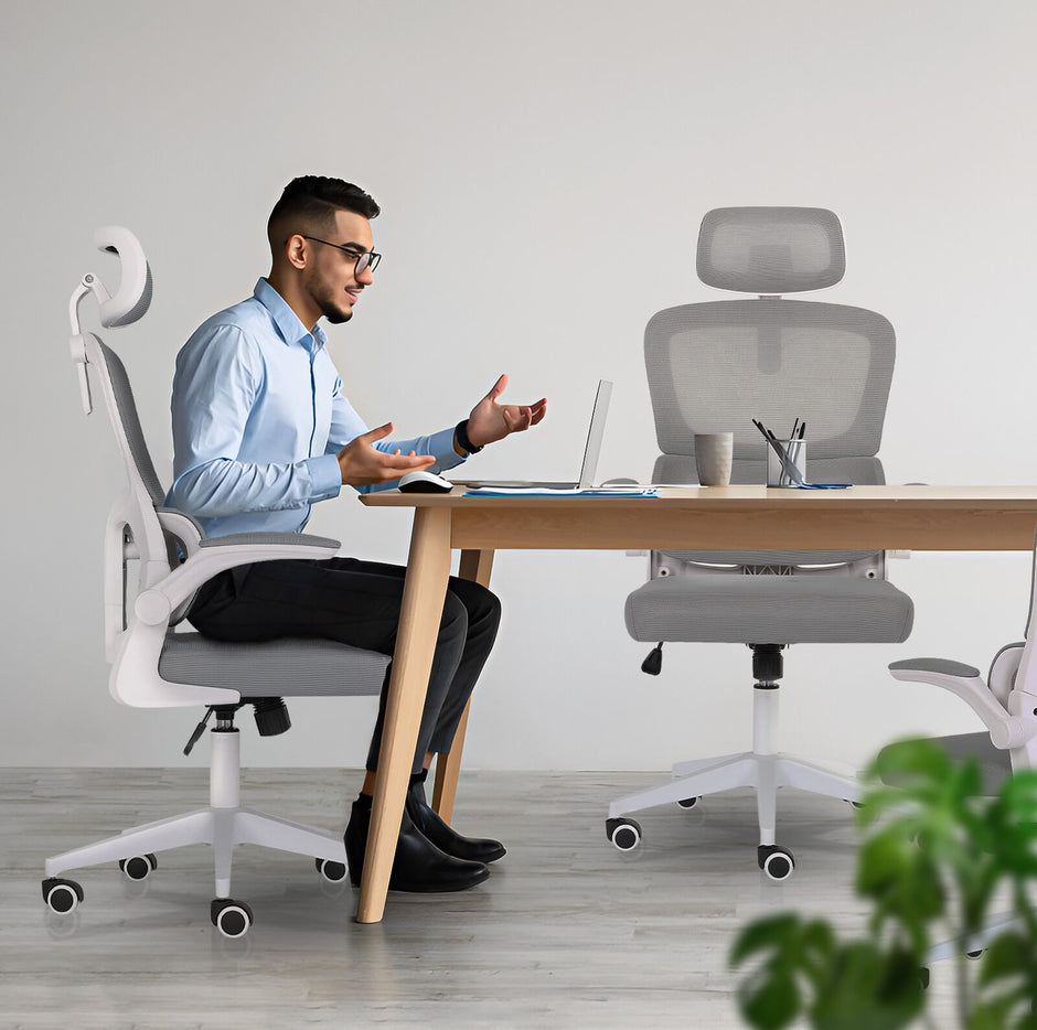 Work Office Chair - Lumber Support, Flip-up Armrest, Adjustable Headrest SITIO - GREY
