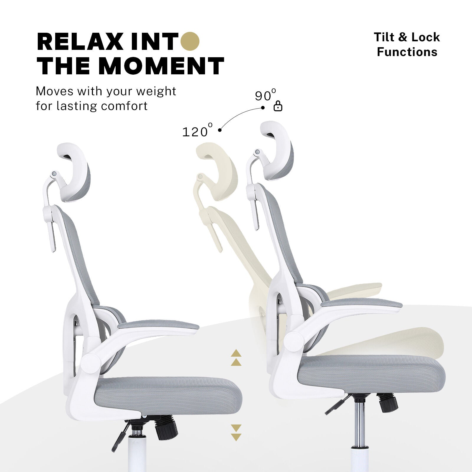 Work Office Chair - Lumber Support, Flip-up Armrest, Adjustable Headrest SITIO - GREY