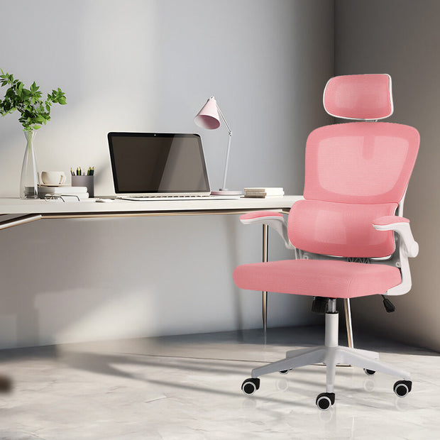 Work Office Chair - Lumber Support, Flip-up Armrest, Adjustable Headrest SITIO - Pink