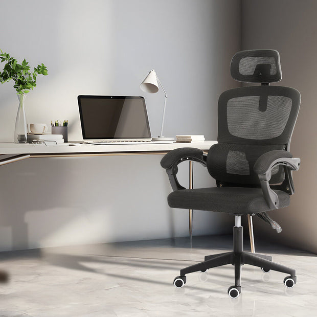 Ergonomic Reclining Office Chair - Lumbar Support, Adjustable Headrest VELTRA - BLACK