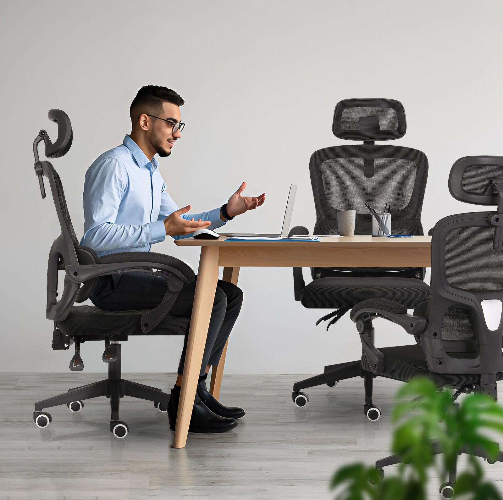 Ergonomic Reclining Office Chair - Lumbar Support, Adjustable Headrest VELTRA - BLACK