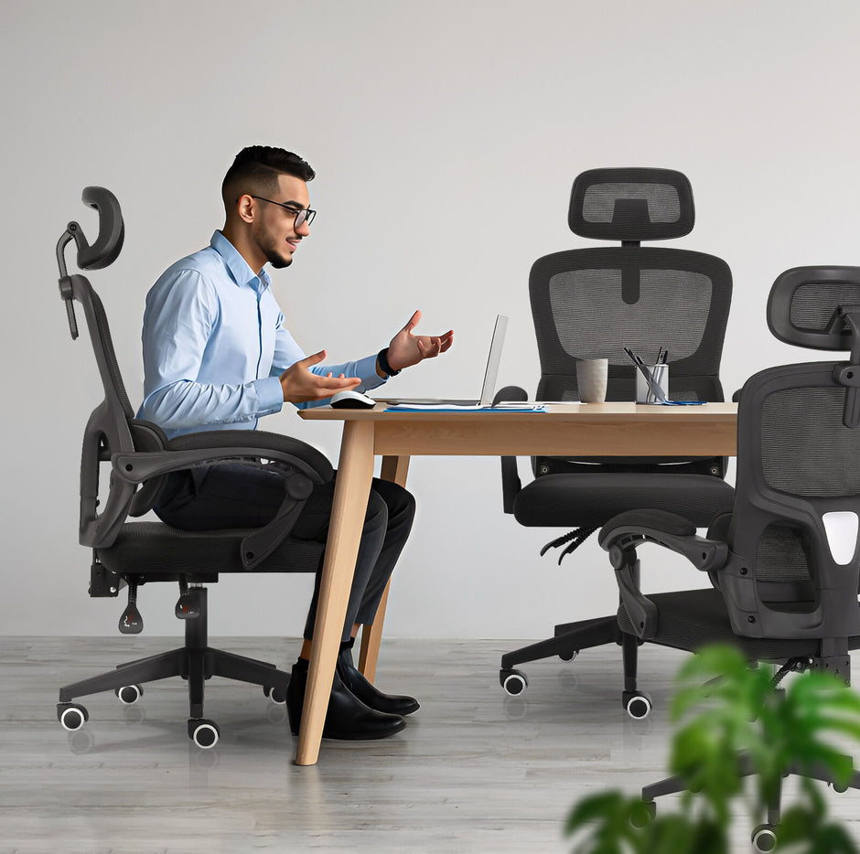 Ergonomic Reclining Office Chair - Lumbar Support, Adjustable Headrest VELTRA - BLACK