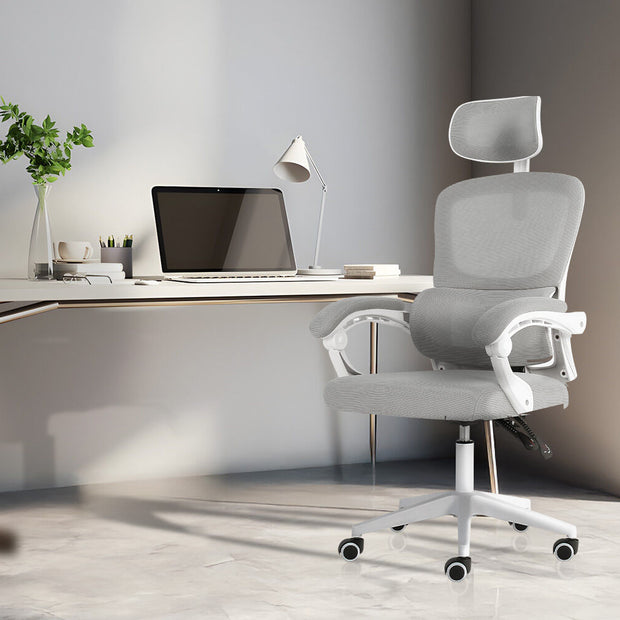 Ergonomic Reclining Office Chair - Lumbar Support, Adjustable Headrest VELTRA - GREY