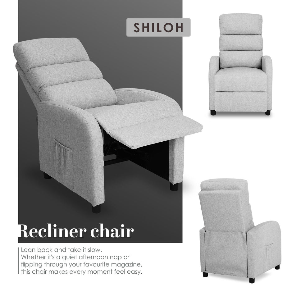 Home Recliner Chair - Linen Fabric Sofa Lounge Armchair SHILOH GREY