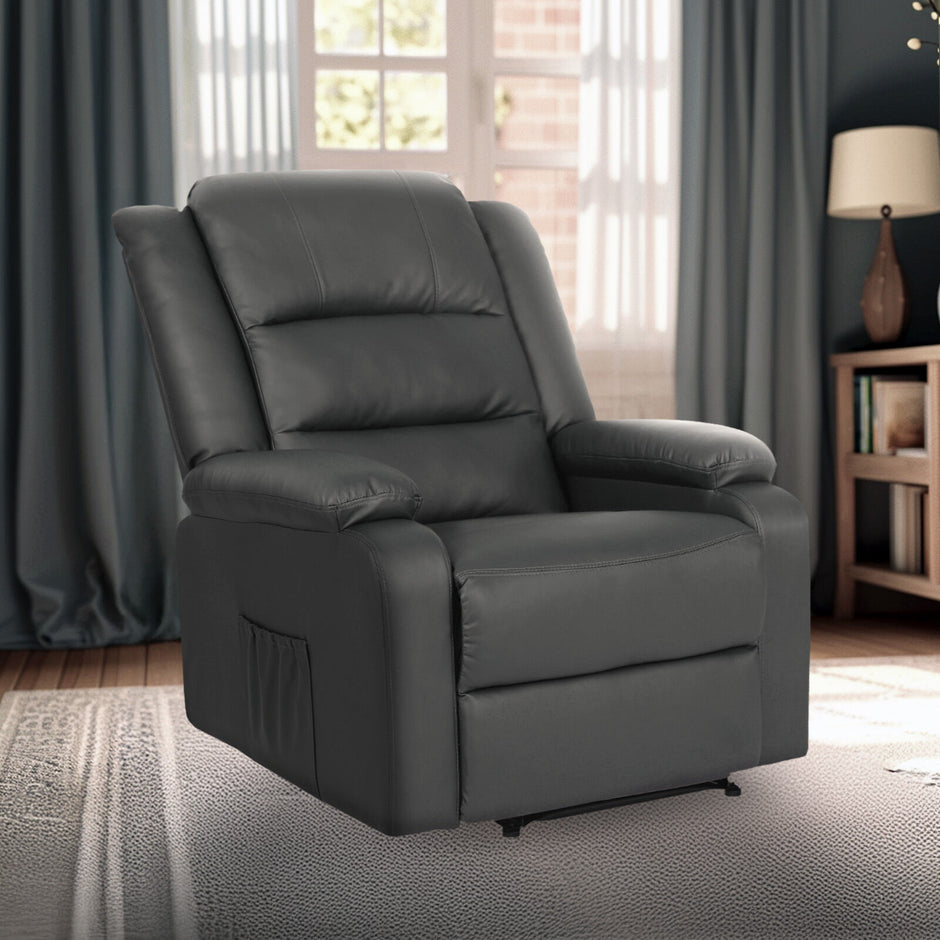 Home Recliner Chair - PU Leather Sofa Lounge Armchair MARLO GREY