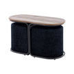 3 Piece Set Coffee Table & Ottoman Wood Side End Table Industrial - Black
