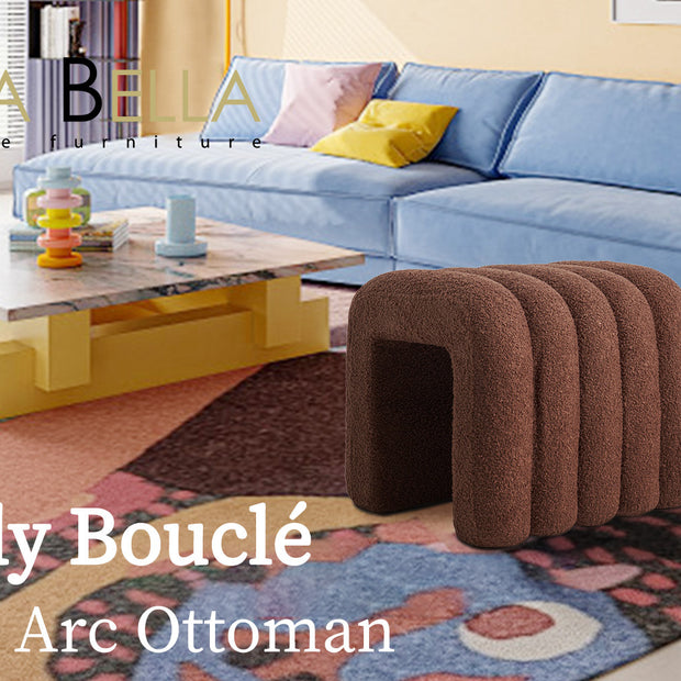 Ridge Arch Ottoman Stool Teddy Fleece Fabric Foot Rest 45cm BROWN