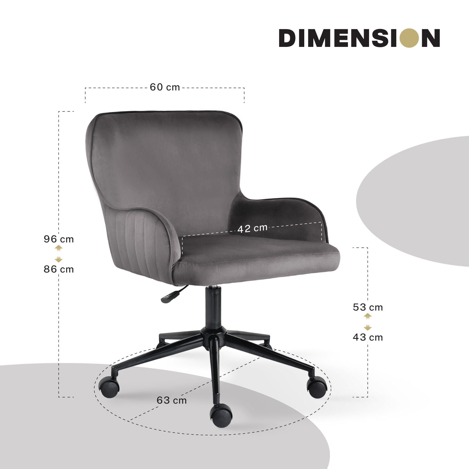 Desk Armchair - Home Office Swivel Chair Adjustable Height Seat PLUME GREY