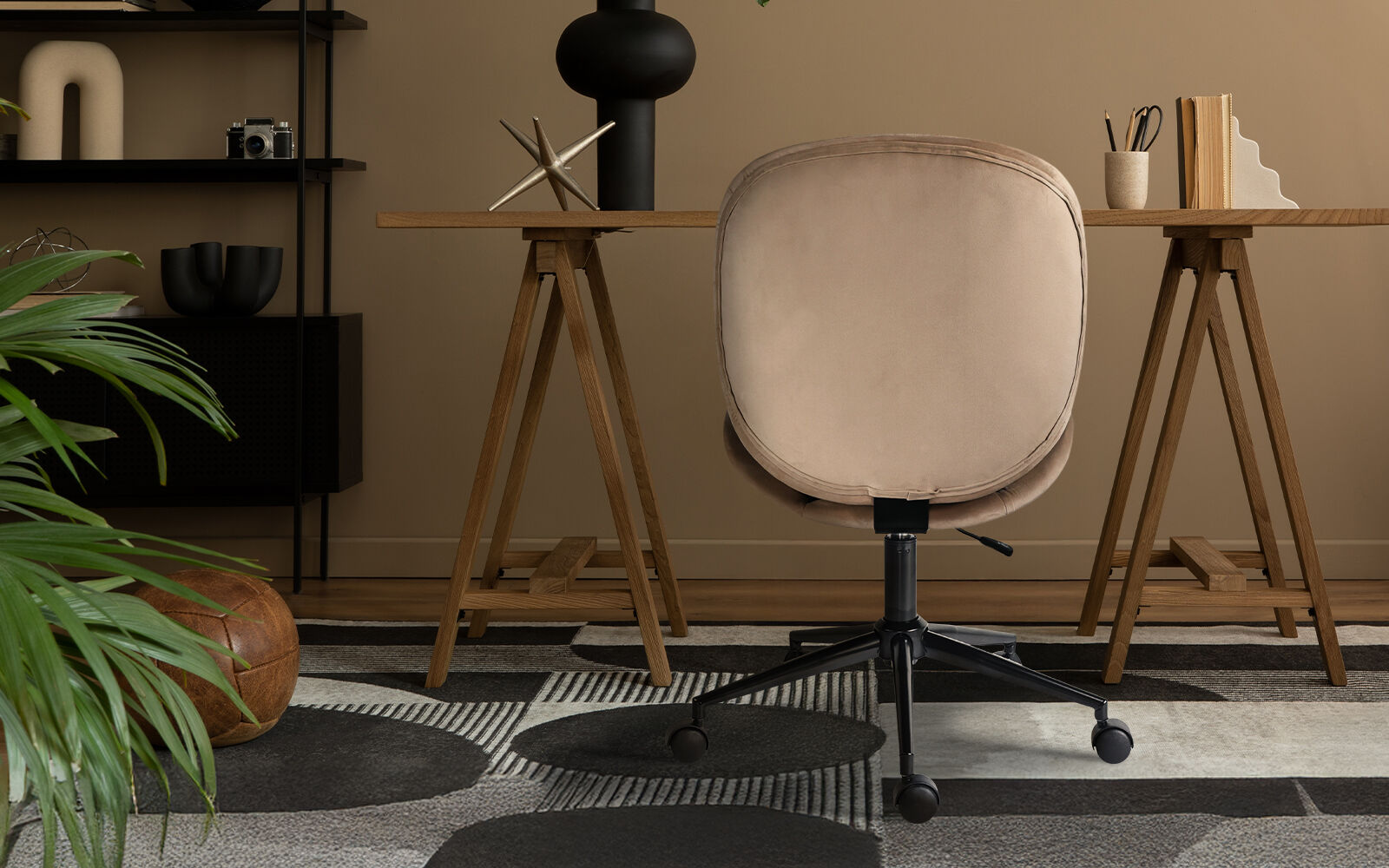 Office Desk Chair - Velvet Armless Swivel Study Seat OVOID PALE KHAKI