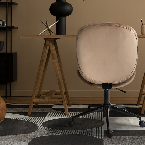 Office Desk Chair - Velvet Armless Swivel Study Seat OVOID PALE KHAKI