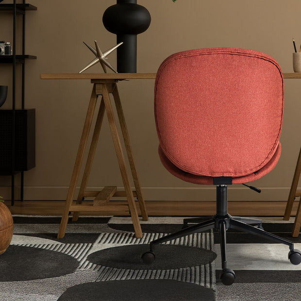 Office Desk Chair - Linen Fabric Armless Swivel Study Seat OVOID EARTHY RED