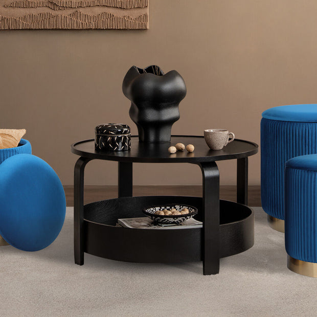3 Piece Set Storage Ottoman - Blanket Box Velvet Padded Bench Stool FAYE BLUE
