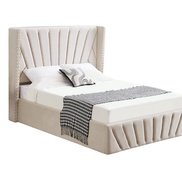 Allure Beige Velvet Gas Lift Bed - King