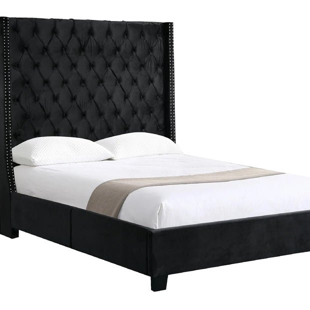 Ella  Black Velvet Winged Bed 180cm - Queen