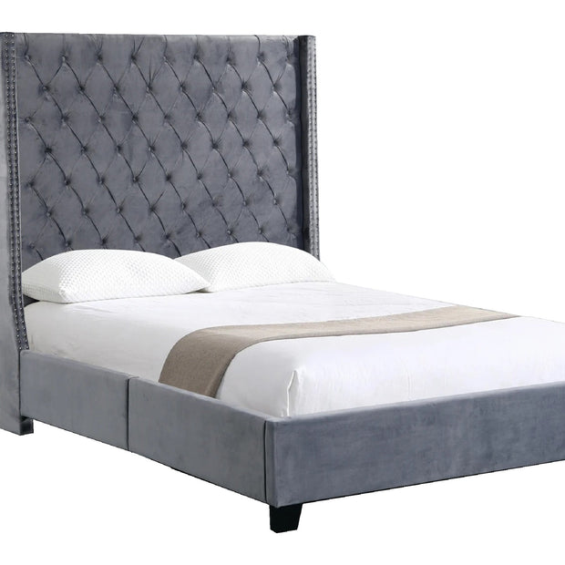 Ella Grey Velvet Winged Bed 180cm - King