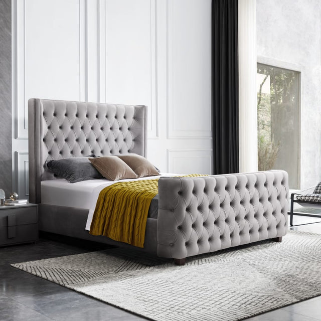 Milan Grey Velvet Tufted  Headboard and End board Bed Frame - King
