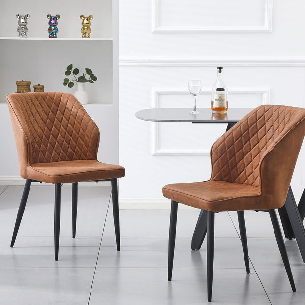 Set of 2 - Cross Pattern Dining Chair - Brown Black Legs
