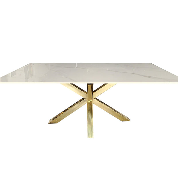 Miles Gold With White Marble Dining Table - 90cm x 180cm