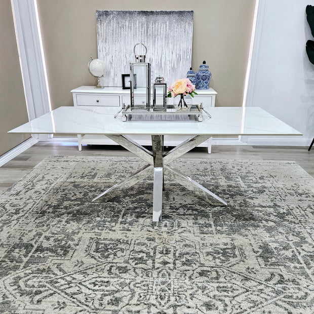 Miles Silver With White Marble Dining Table - 90cm x 180cm