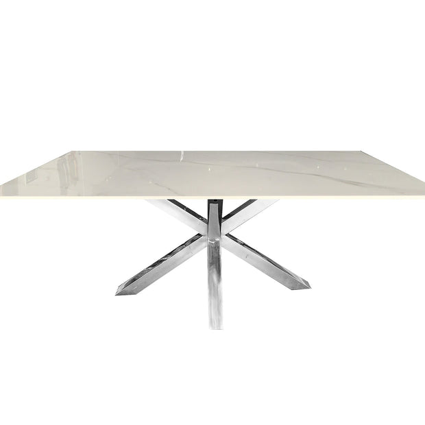 Miles Silver With White Marble Dining Table - 90cm x 180cm